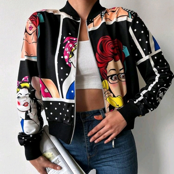 Figure Graphic Zip Up Bomber Jacket - Picture 1 of 5